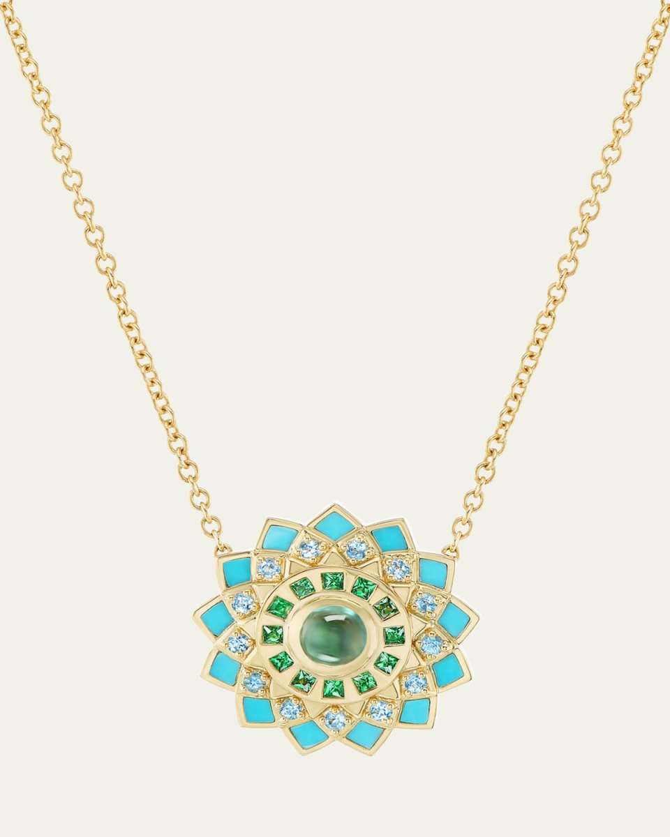 Mini Temple Mandala Inlay Necklace in 18K Yellow Gold